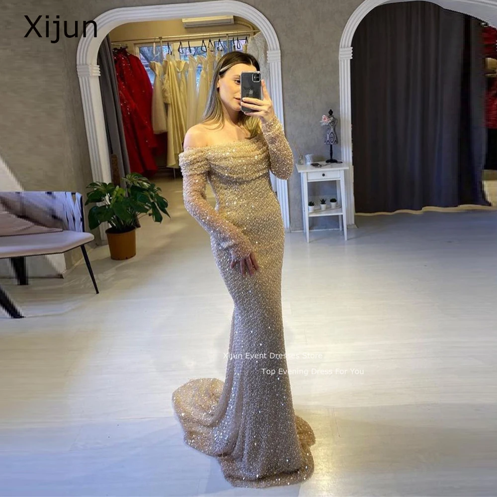 Top Trends: Xijun Glitter Mermaid Wedding Dress Sequined Bridal Gowns Prom Dresses 2023 Sleeves Off The Shoulder Wedding Party Dress Luxury Shoppable Styles