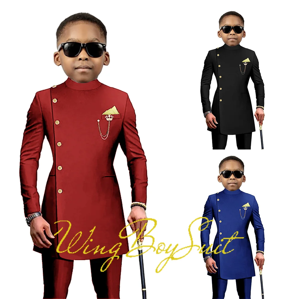 Top Trends: African Style Boys Suit Long Jacket Pants 2 Piece Set Single Breasted Blazer Wedding Tuxedo Kids Formal Party Dress Shoppable Styles