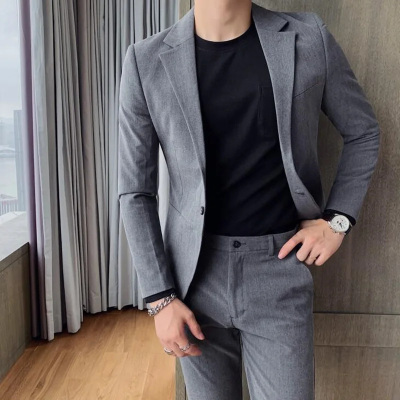 Top Trends: (Jackets+ pants) 2022 Brand Clothing Men Spring High Quality Business Blazers / Male Slim Fit Cotton Leisure Groom Dress Two-piece Shoppable Styles