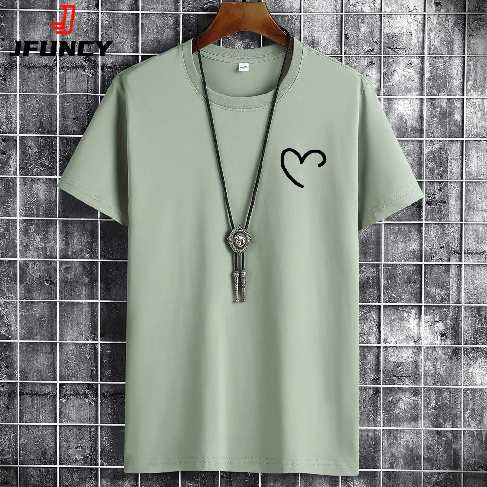 Top Trends: JFUNCY Oversize Summer Men's Cotton Tee Shirts Men Casual T-shirt Simple Love Heart Print Tshirt O-Neck Short Sleeve Man Tops Shoppable Styles