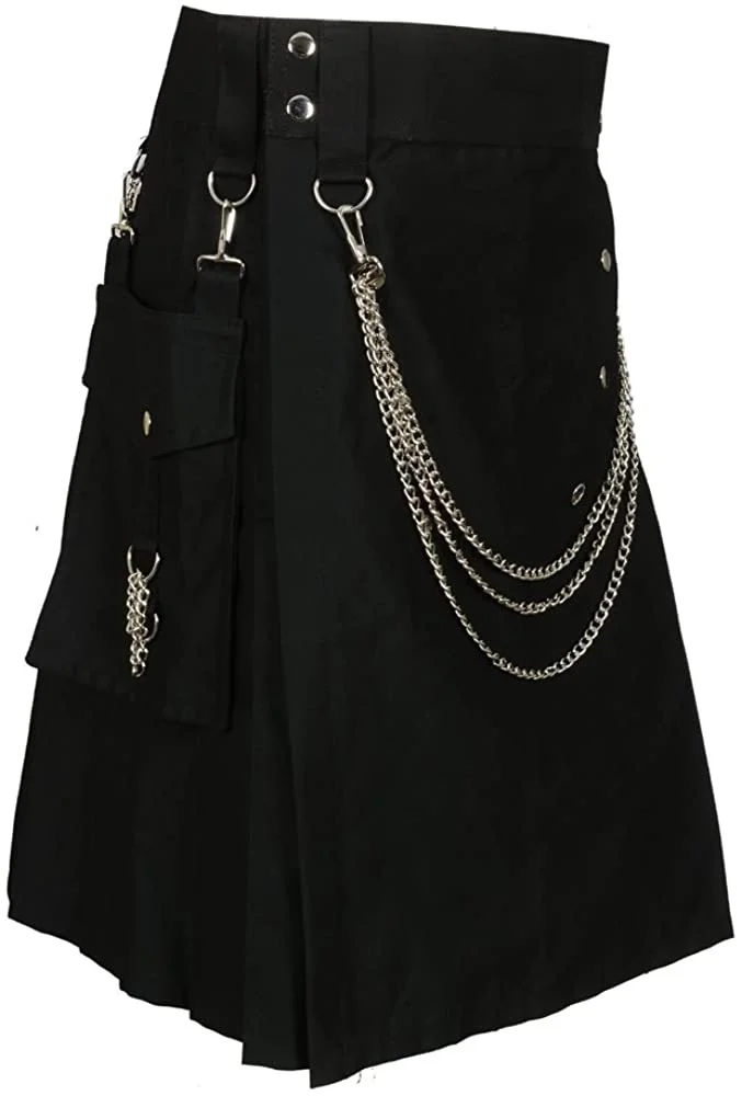 Top Trends: Scottish Black Fashion Utility Kilt With Silver Chains Shoppable Styles