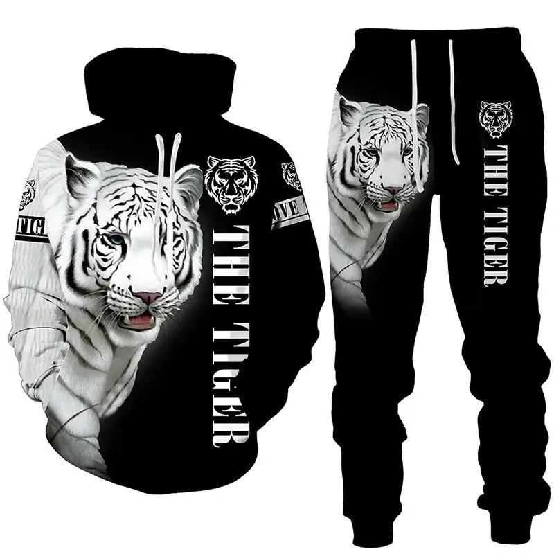 Top Trends: 2023 New Autumn Men&#039;s Animal Tiger Hooded Sweatshirt Printed Men Sportswear Pants Two-piece Set Autumn Fashion Men Clothing Set Shoppable Styles