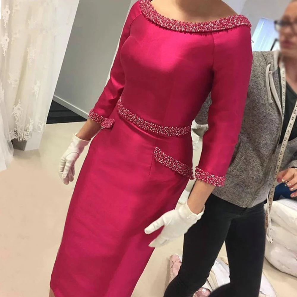 Top Trends: Rose Red Mother Of The Bride Dresses Three Quarter Beading Pearls Luxury Vintage Wedding Guest Party Dress Sheath Robe De Soirée Shoppable Styles