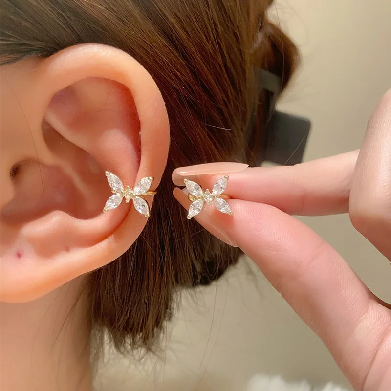 Top Trends: 1 Pairs Zircon Butterfly Ear Clip Earrings For Women Ear Cuffs Jewelry Fairy Crystal Flower Without Hole Fake Piercing Earrings Shoppable Styles