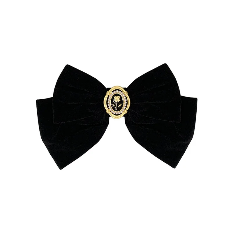 Top Trends: New Black Velvet Bow Hair Pins Elegant Fabric Alloy Roses Hair Clips For Women Fashion Ponytail Barrette Heawear Accessories Shoppable Styles - Image 6