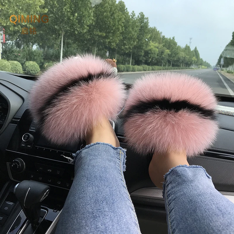 Top Trends: Summer Real Fur Slippers Ladies Indoor Furry Fur Flip Flops Women Plush Fox Fur Slides For Women House Shoes Woman Slipper Beach Shoppable Styles