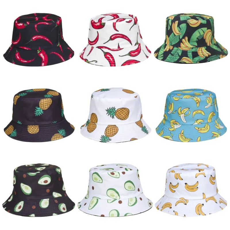 Top Trends: Bucket Hat Summer Hip Hop Men Fruit Print Fisherman Caps Streetwear Double-sided Hats For Women Beach Cap Unisex Panama Hat Shoppable Styles