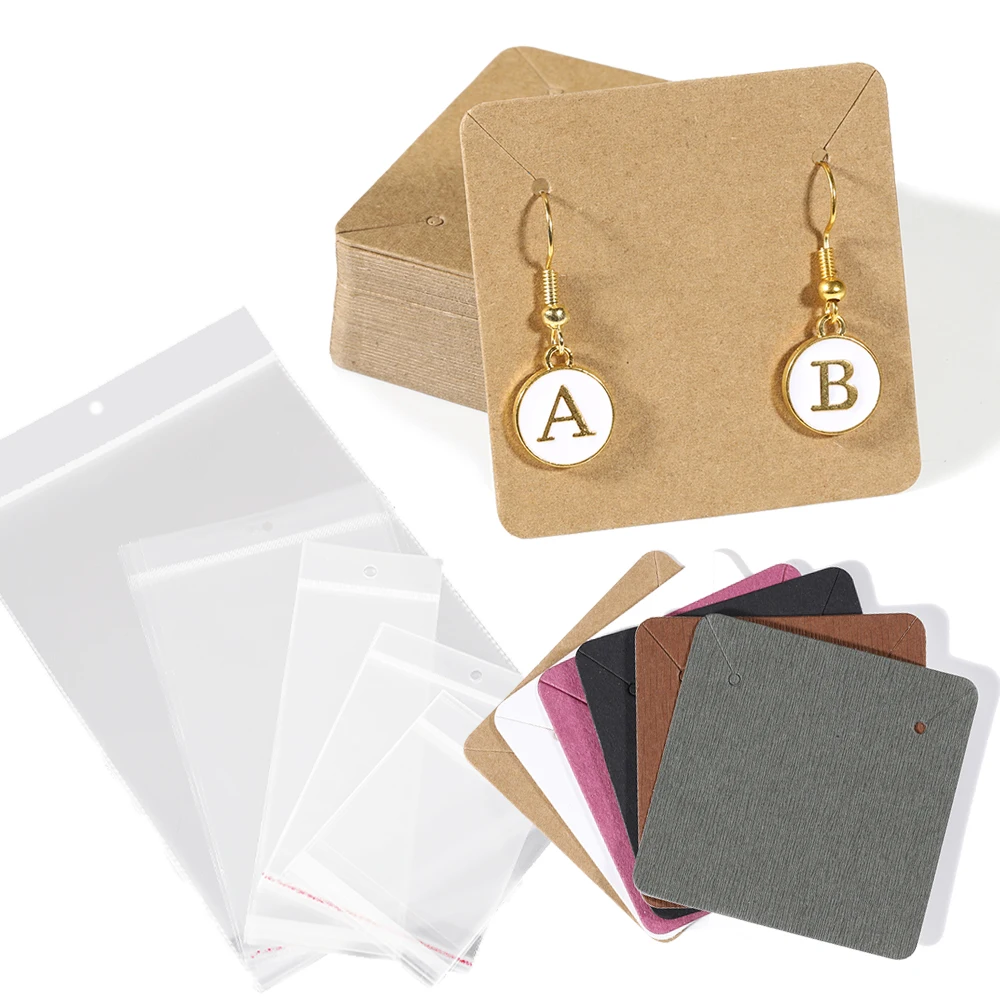 Top Trends: Earring Cards And 50pcs Bags 5x5cm Card Necklace Earring Display Cards Self-Seal Bags Kraft Paper Card For DIY Jewelry Packaging Shoppable Styles