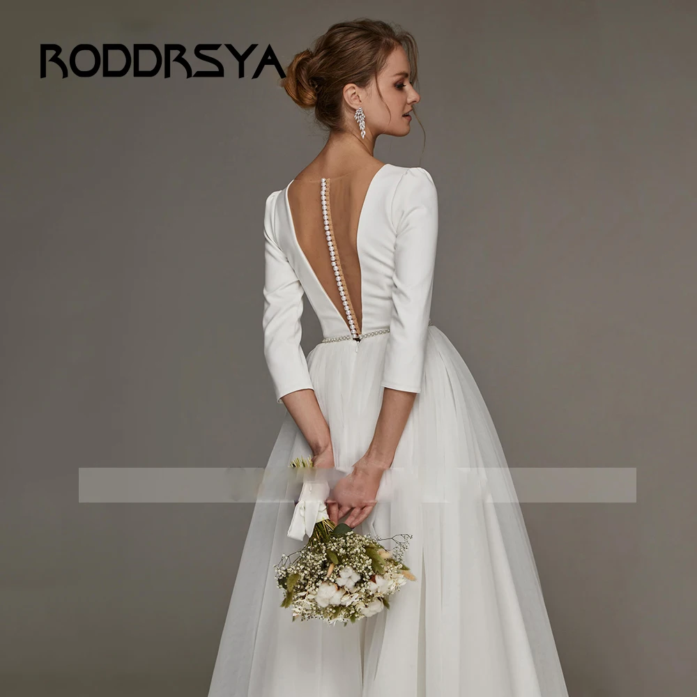 Top Trends: RODDRSYA Elegant Wedding Dresses For Bride Simple Ankle Length Bridal Gowns A-Line V-Neck 3 / 4 Sleeves Simple Short Robes Mariee Shoppable Styles - Image 3