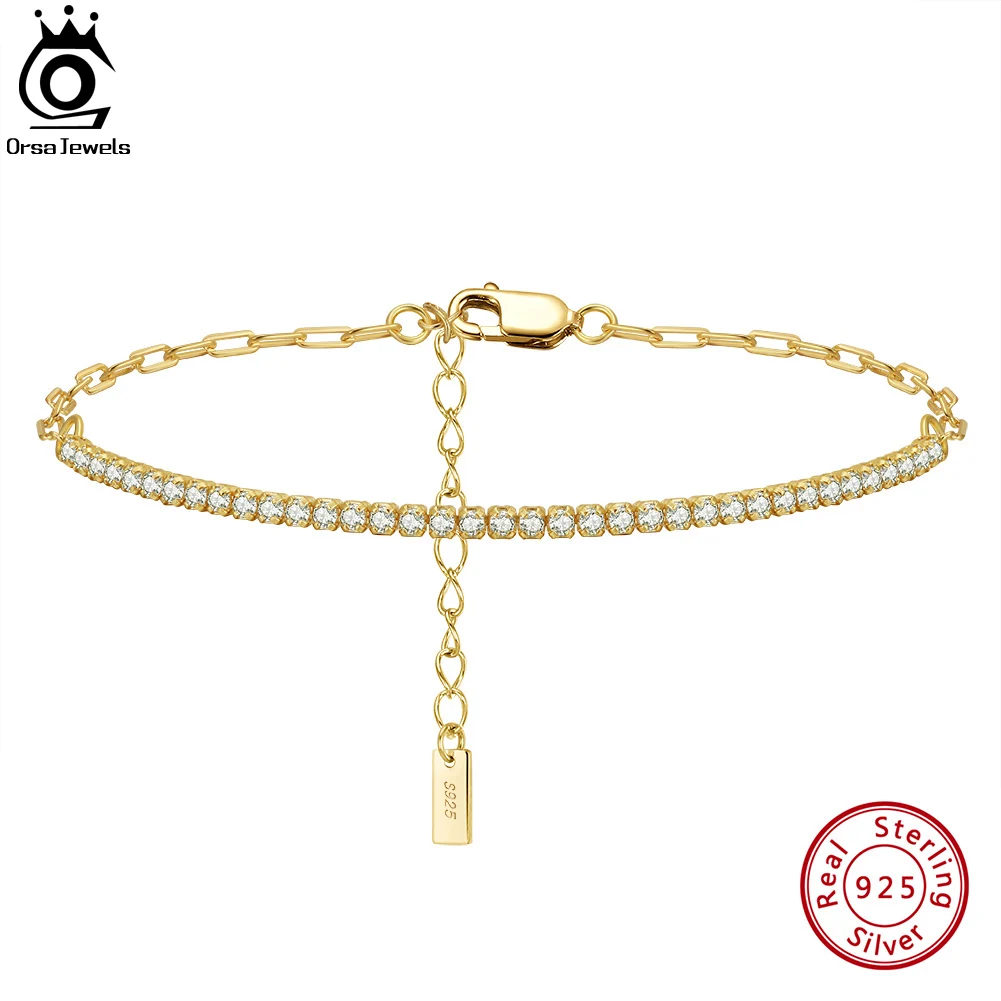 Top Trends: ORSA JEWELS 14K Gold Plated Paperclip Chains Tennis Bracelet For Women 925 Sterling Silver Handmade Bracelets Jewelry SB141 Shoppable Styles