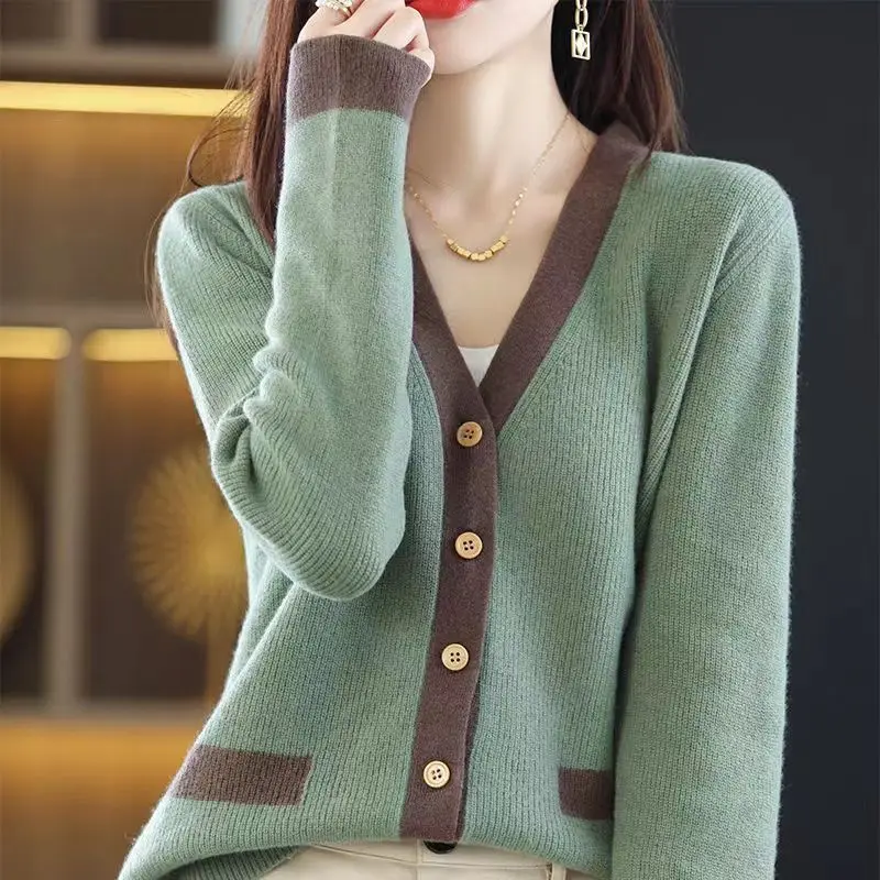 Top Trends: Korean Fashion Panelled Knitted Cardigans Sweaters Autumn Winter New Women&#039;s Clothing Loose Warm Long Sleeve V-Neck Casual Coats Shoppable Styles