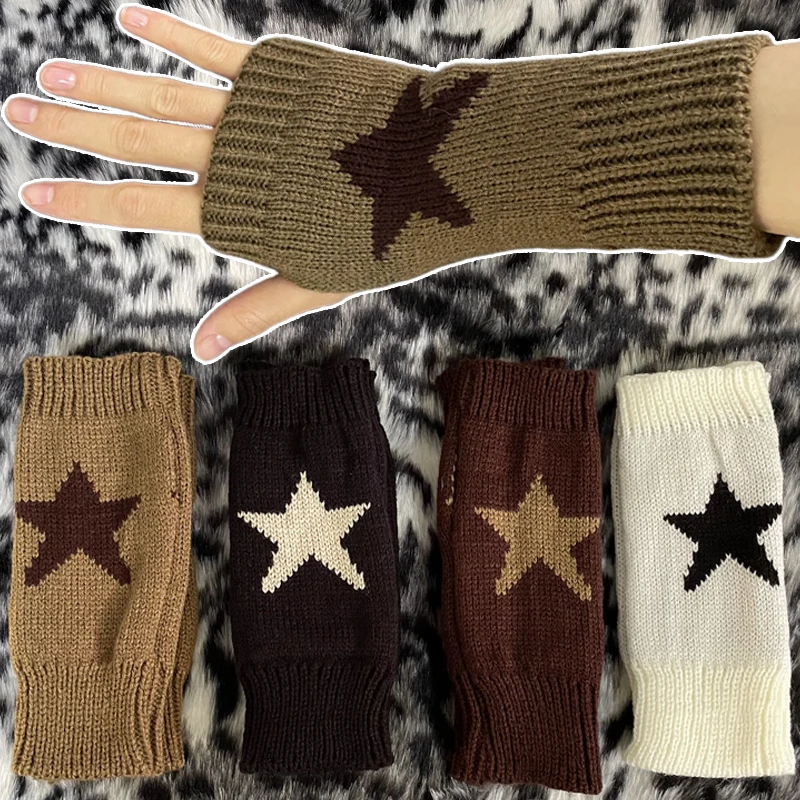 Top Trends: Y2K Women&#039;s Star Fingerless Gloves Ins Half Finger Warm Five Pointed Male Autumn Winter Knitted Woolen Student Mittens Unisex Shoppable Styles