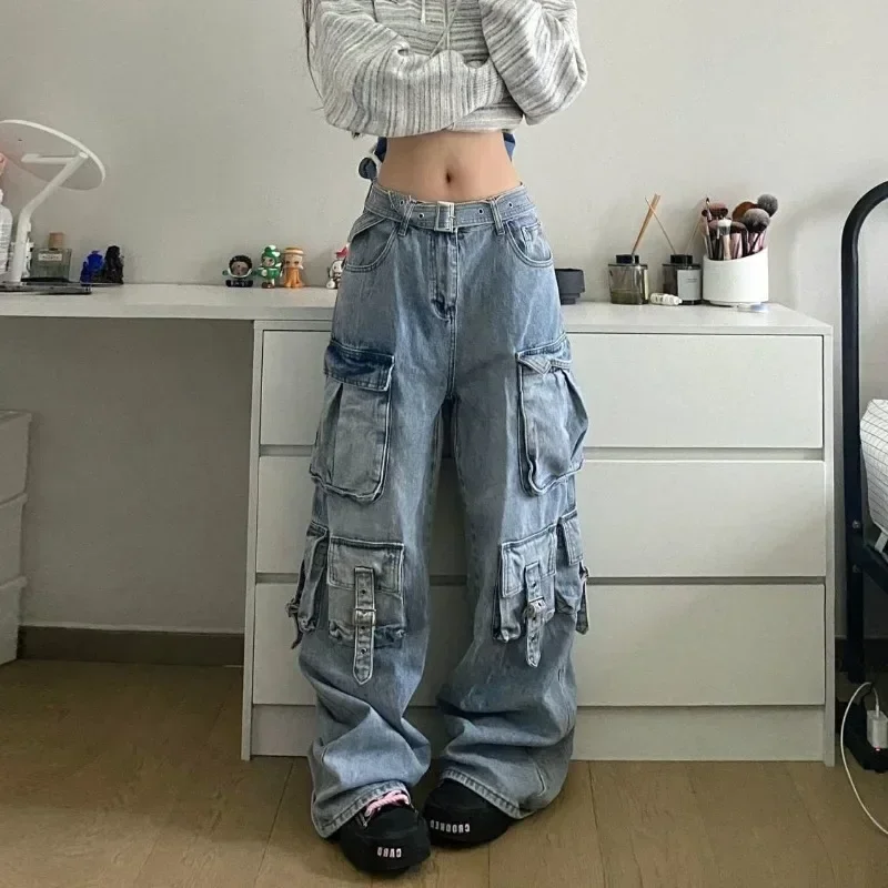 Top Trends: Deeptown Heavy Industry Cargo Jeans Women Vintage Oversize Pocket Wide Leg Streetwear Gyaru Denim Pants Acubi Trousers Aesthetic Shoppable Styles