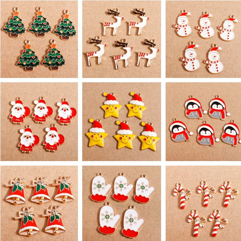 Top Trends: 10pcs Mix Cute Enamel Christmas Charms For Jewelry Making Christmas Tree Deer Bell Charms Pendants For Necklaces Earrings Gifts Shoppable Styles