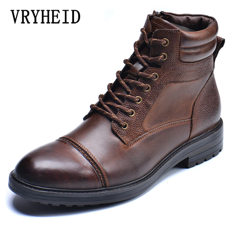 Top Trends: VRYHEID High Quality Men Boots Genuine Leather Autumn Winter High Top Shoes Business Casual British Ankle Boots Big Size 7.5-13 Shoppable Styles