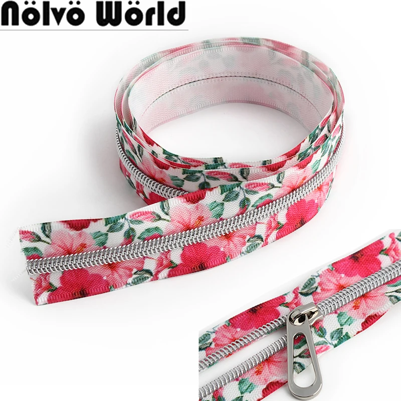 Top Trends: 32mm 5 # Nylon Rose Gold, Silver Teeth Flower Multicolor Zipper Tape For Garment Bags Backpack Plastic Zips DIY Sewing Accessories Shoppable Styles