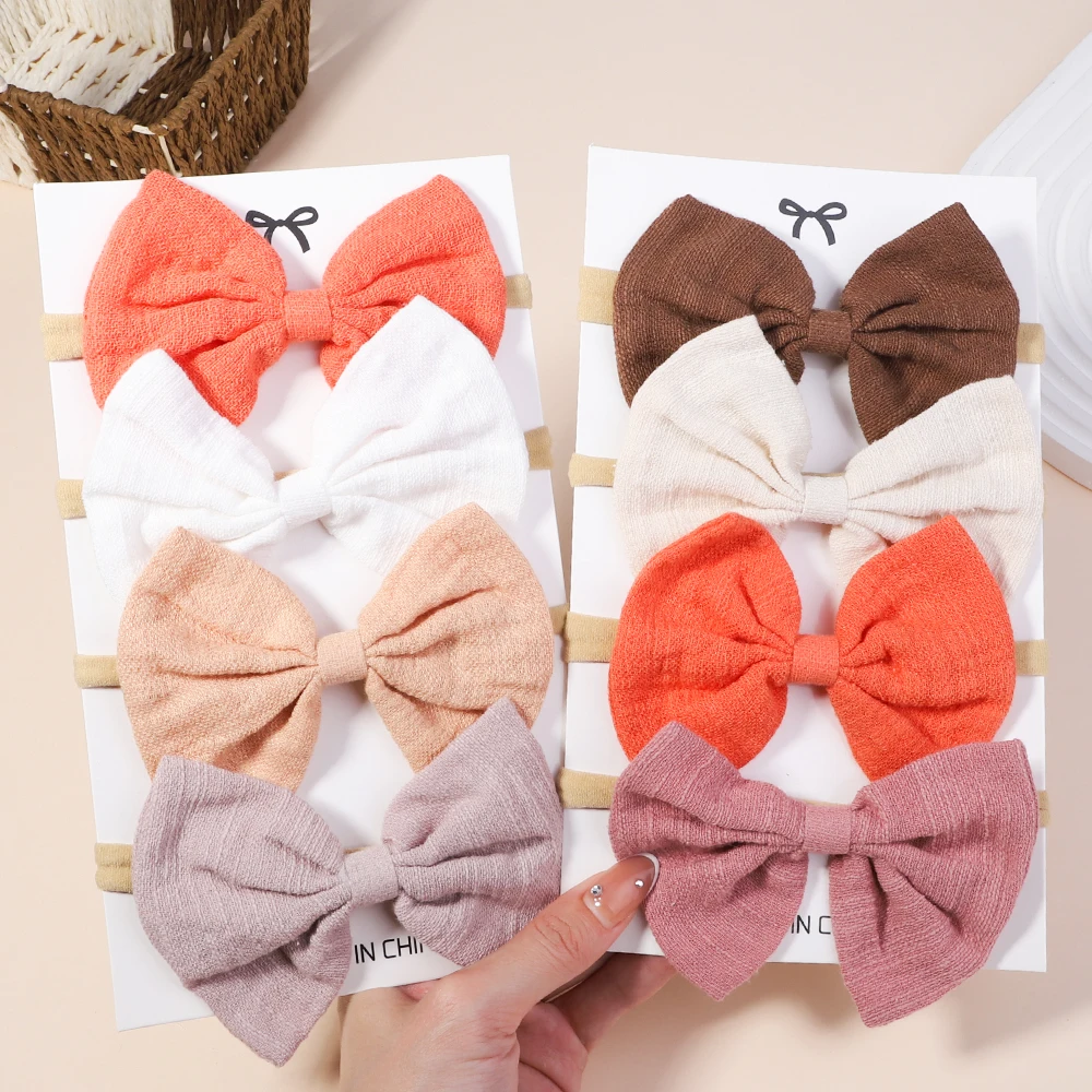 Top Trends: 4Pcs / Set Solid Color Cotton Baby Bows Headband For Kids Girls Elastic Nylon Headwear Handmade Newborn Toddler Hair Accessories Shoppable Styles - Image 2