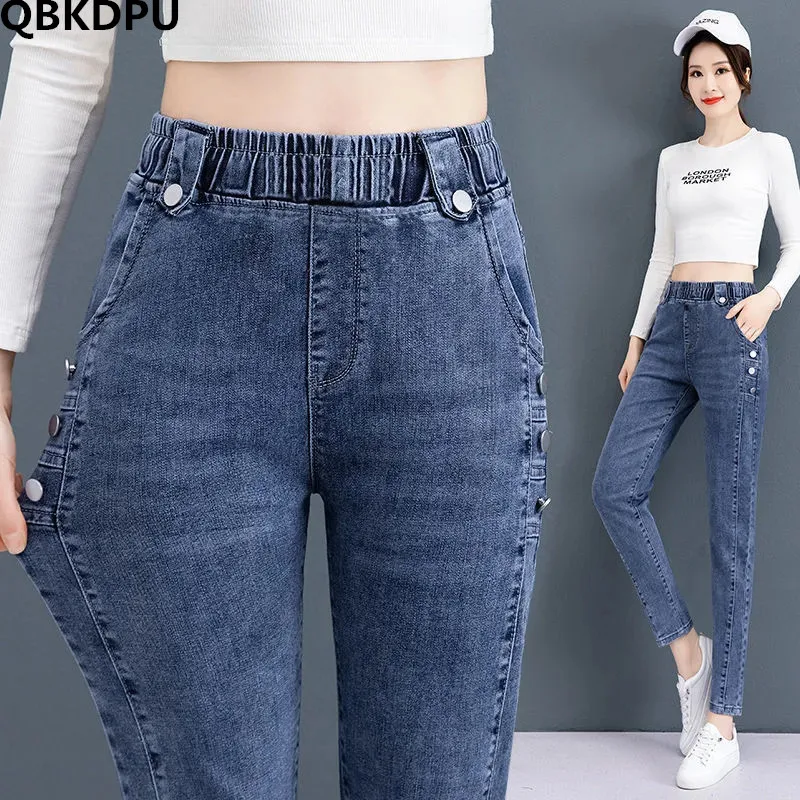 Top Trends: Elastic High Waist Skinny Women's Jeans Spring Causal Chic Stretch Vaqueros Korean Slim Elegant Denim Pencil Pants New 2023 Shoppable Styles