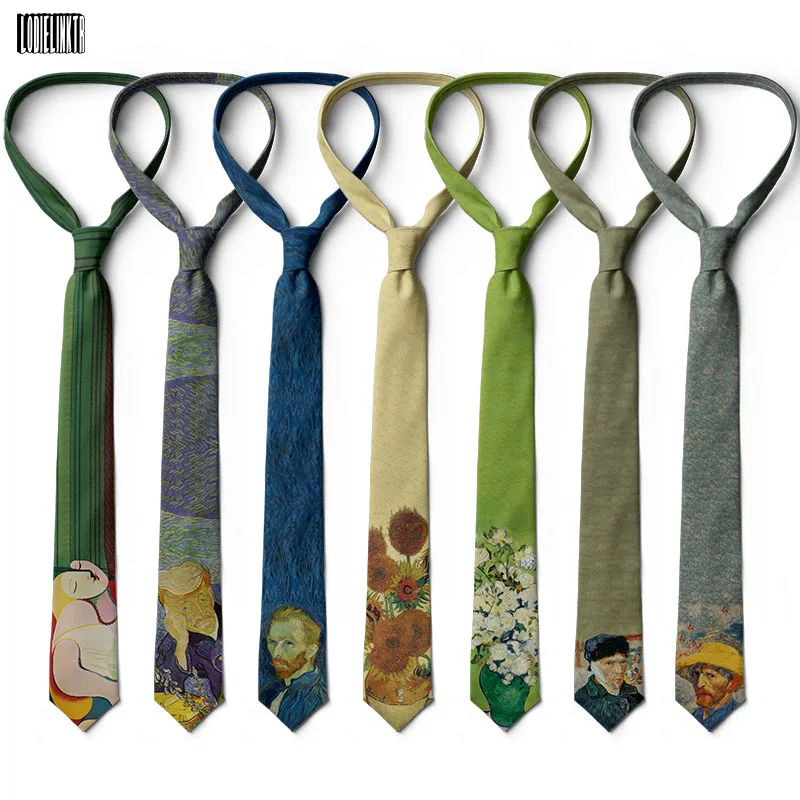 Top Trends: Retro Art Oil Painting 8cm Wide Polyester Tie Famous Van Gogh Self Portrait Sunflower Neckties For Men Women Party Accessories Shoppable Styles