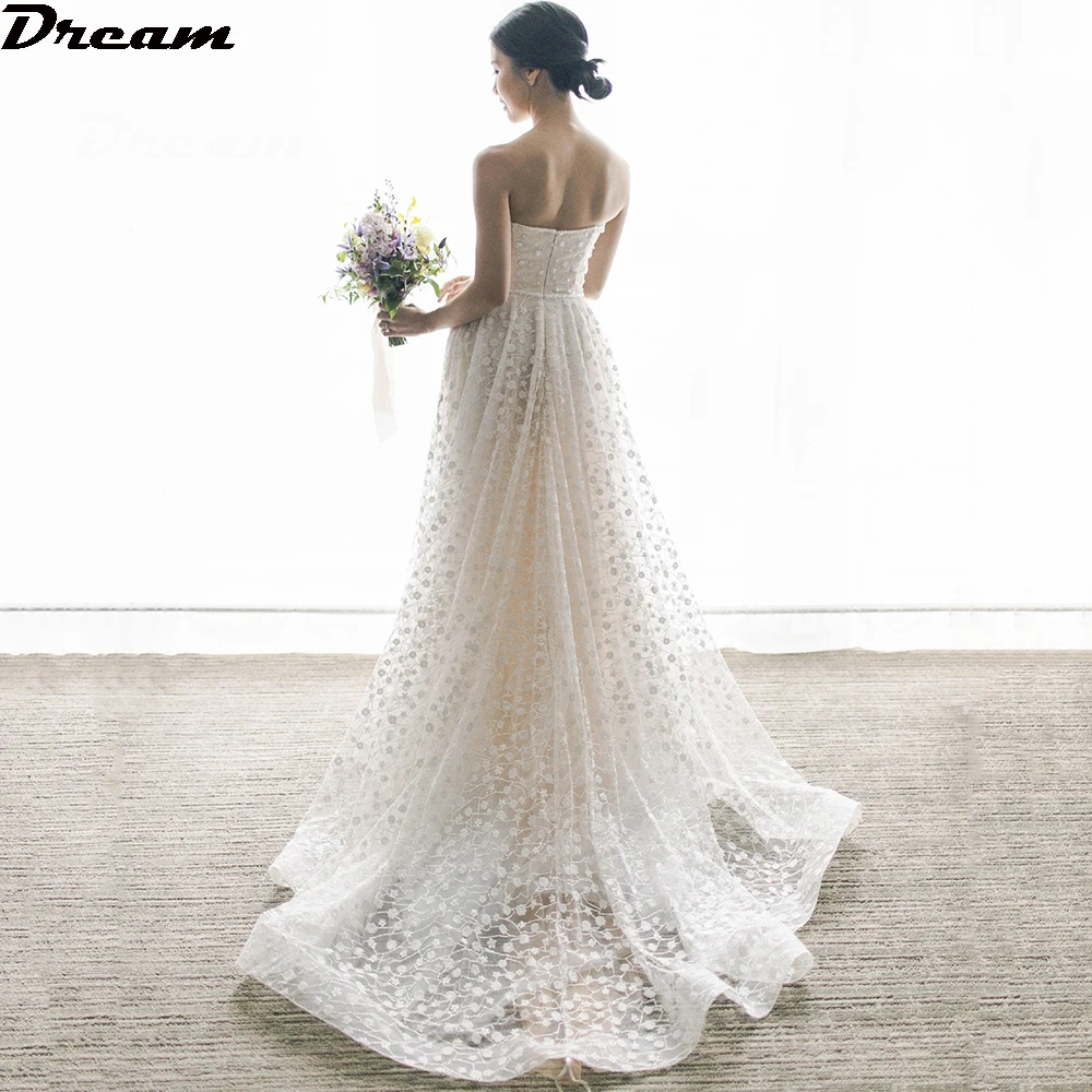 Top Trends: DREAM Sparkly Flowers Strapless Tulle Wedding Dress 2023 Princess Sweetheart Lace A Line Bridal Gown Lace Appliques Shoppable Styles