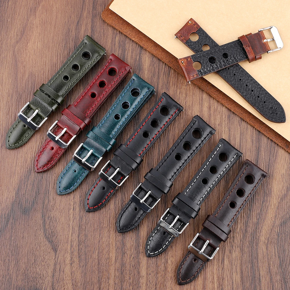 Top Trends: Handmade Watch Band Breathable Oil Wax Crazy Horse Leather 18 19 20 21 22 Genuine Leather Quick Release Strap Bracelet Wristband Shoppable Styles