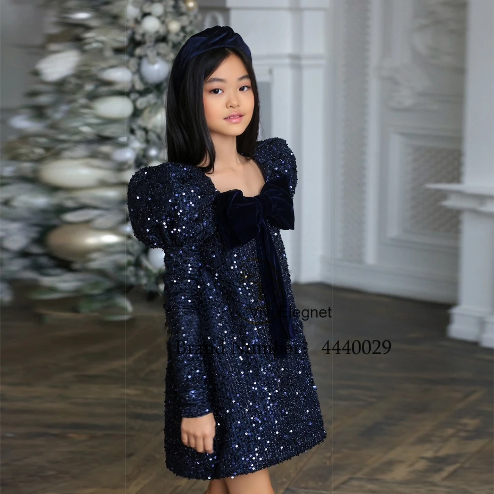 Top Trends: Fashion Sequined Flower Girl Dresses Strapless Full Sleeve Christmas Gown With Bow 2023 Winter New فساتين اطفال للعيد Cute Gowns Shoppable Styles