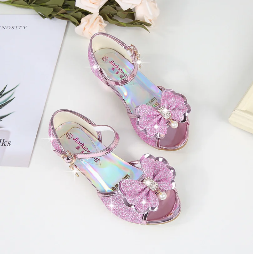 Top Trends: 10 Colors Children Princess Sandals Kids Girls Wedding Shoes High Heels Dress Shoes Bowtie Gold Pink Blue Silver Shoes For Girls Shoppable Styles - Image 5