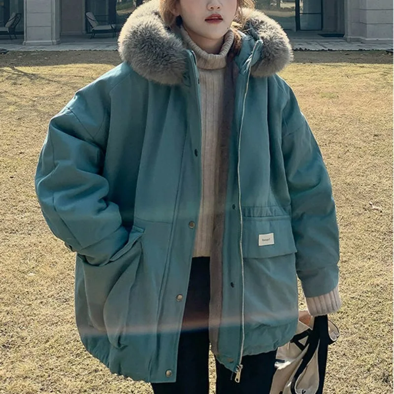 Top Trends: 2023 New Women Cotton Coat Winter Jacket Female Warm Thick Parka Loose Large Size Outwear Artificial Fur Collar Hooded Overcoat Shoppable Styles