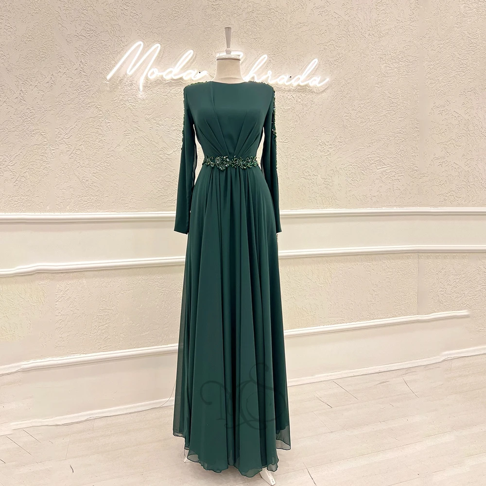 Top Trends: Classic Evening Dresses O-Neck Full Sleeves Lace Applique Prom Gowns Chiffon A-Line Floor Length فساتين سهره فاخرة طويلة Shoppable Styles