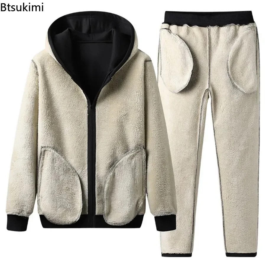 Top Trends: 2024 Men's Thick Warm Tracksuit Sets 2PCS Fashion Jackets Coats And Pants Sets Male Autumn Winter Clothing Two Pieces Sweatsuit Shoppable Styles - Image 5