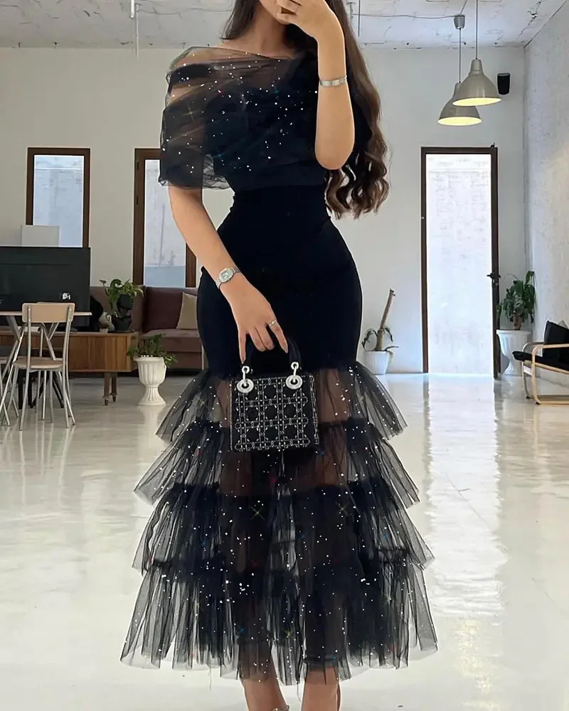 Top Trends: Sexy Summer 2022 Women Glitter Layered Sheer Mesh Skinny Glamorous Party Evening Dress Wedding Guests Prom Celebrity Dress Shoppable Styles