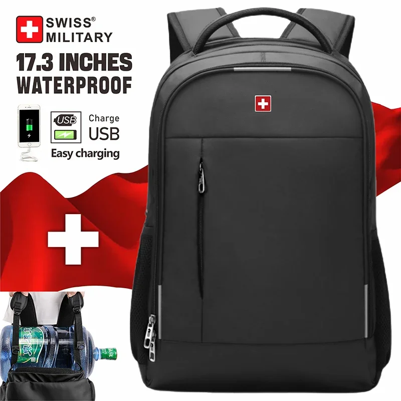 Top Trends: SWISS MILITARY Men Laptop Backpack 17 Inch Fashion Business Backpack School Waterproof USB Large Capacity Bag Mochilas Back Pack Shoppable Styles