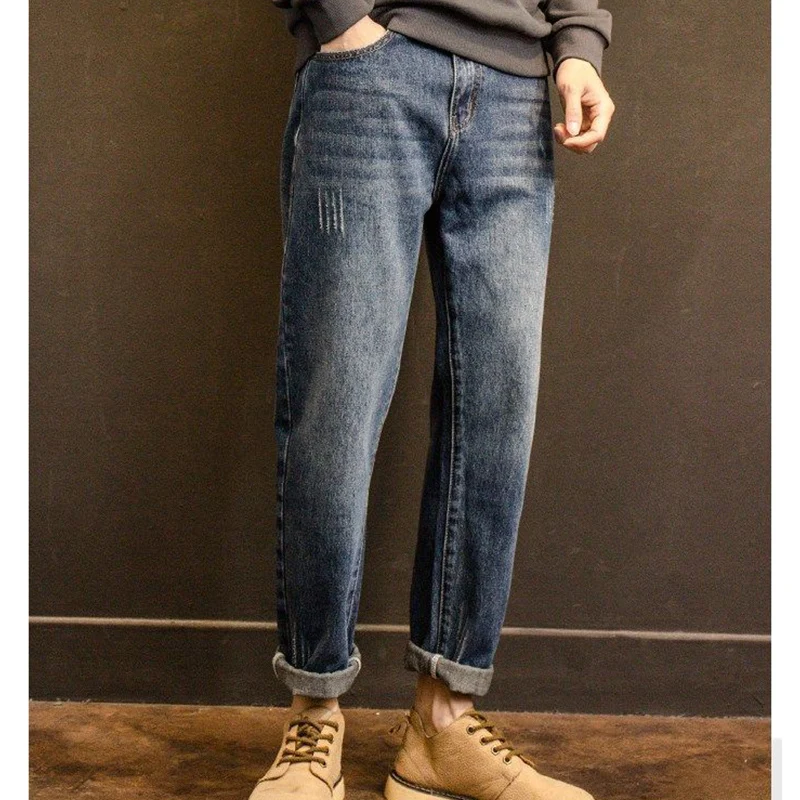 Top Trends: Spring Autumn Korean Vintage Harajuku Jeans Men Casual All Match Straight Leg Pants Pockets Trend Trousers Fashion Male Clothes Shoppable Styles