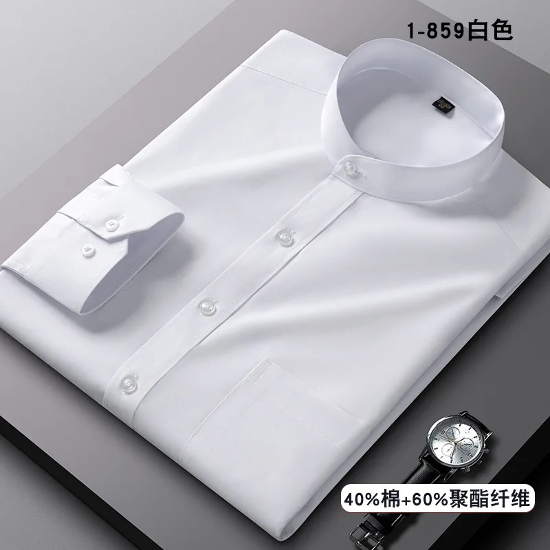 Top Trends: Stand Collar Shirt Men's Long Sleeve Chinese Style Tang Suit Breathable Anti-Wrinkle Easy Care Business Casual Dress Shirts Shoppable Styles