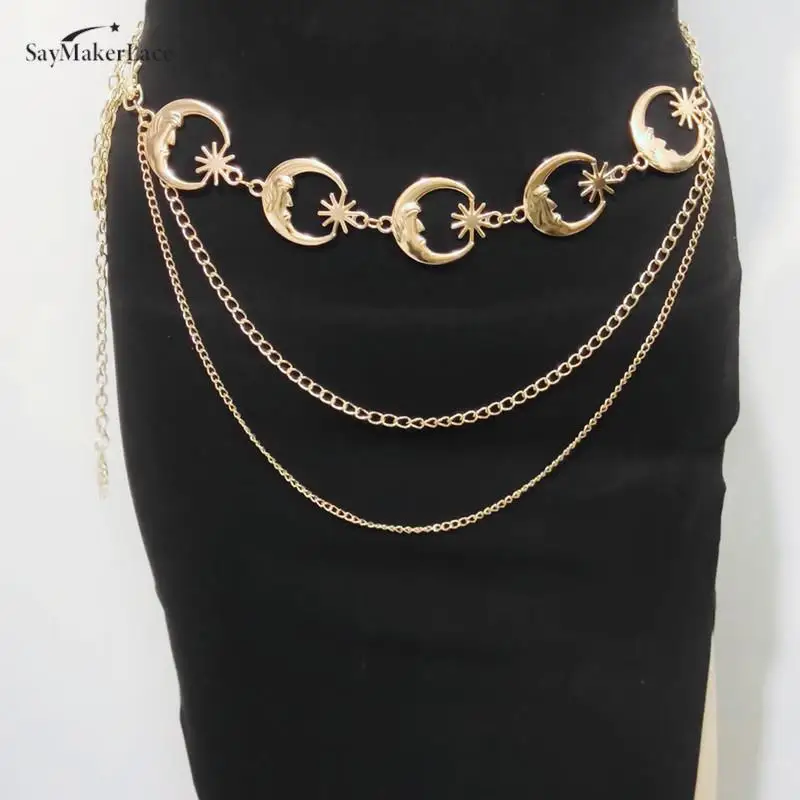 Top Trends: Fashion Vintage Multilayer Punk Gothic Sun Waist Chain Metal Belts For Women Dress Jewelry Waist Chain Waist Belts Shoppable Styles