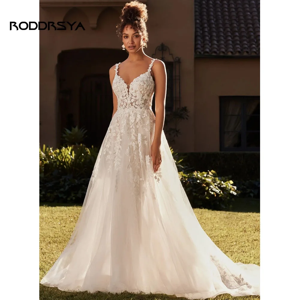 Top Trends: RODDRSYA Elegant Wedding Dresses For Woman Spaghetti Straps V-Neck Lace Appliques Backless A Line Bridal Gown Vestidos De Novia Shoppable Styles