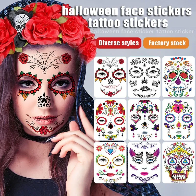 Top Trends: Face Makeup Sticker Special Waterproof Facial Tattoo Halloween Day Of The Dead Spider Skull Temporary Tattoo Shoppable Styles