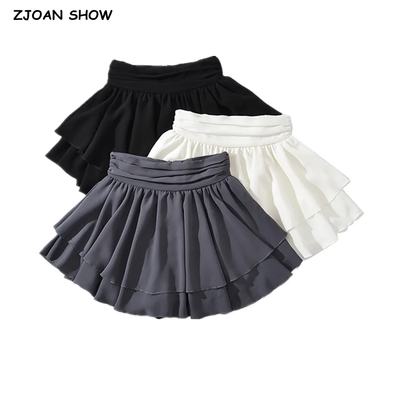 Top Trends: 2023 Fashion Ruched High Waist Ruffles Swing Mini Skirts With Bud Shorts Underwear Lining Skater Skirts Gray Black White Shoppable Styles