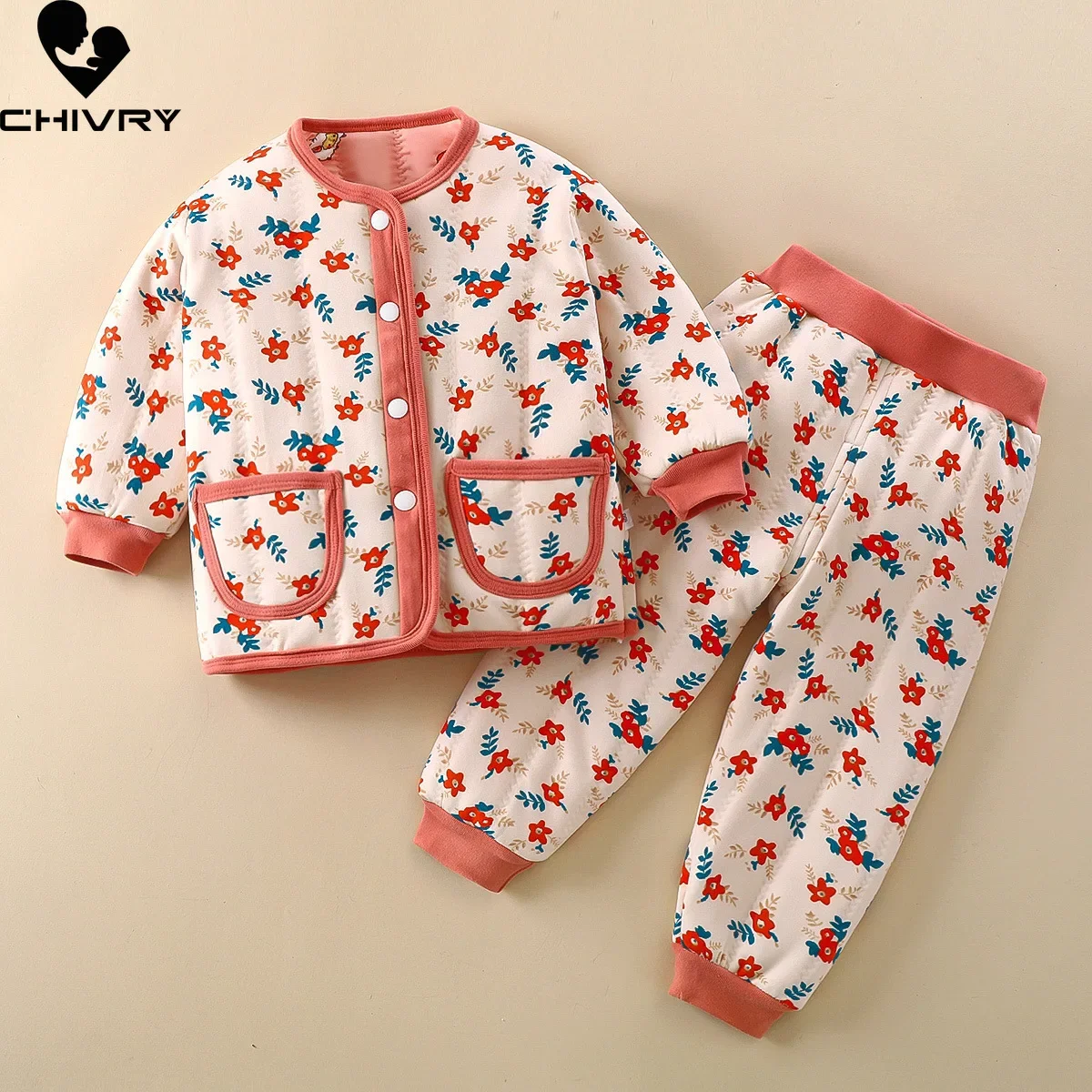 Top Trends: New Autumn Winter Kids Cotton-padded Clothing Sets Boys Girls Cartoon Floral Thicken Warm Coat With Pants Baby Pajamas Sleepwear Shoppable Styles