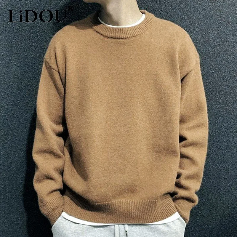 Top Trends: Autumn Winter Solid Color Warm Japanese Fashion Sweaters Man Long Sleeve Trend Casual Male Pullover All Match Streetwear Clothes Shoppable Styles