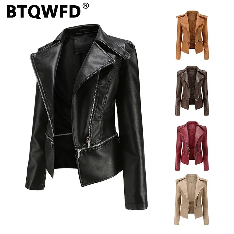 Top Trends: BTQWFD Autumn Jackets Women's Winter Coats Female Clothing 2023 New Long Sleeve Leather Outwear Motor Biker Tops Detachable Hem Shoppable Styles