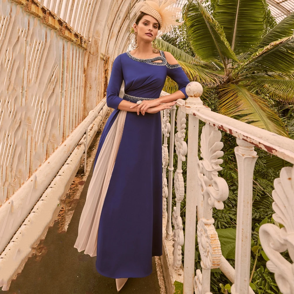 Top Trends: Elegant Navy Blue Mother Of The Bride Dresses O Neck 3 / 4 Sleeves Wedding Party Gowns Appliques Ankle-Length A-Line فستان سهرة Shoppable Styles