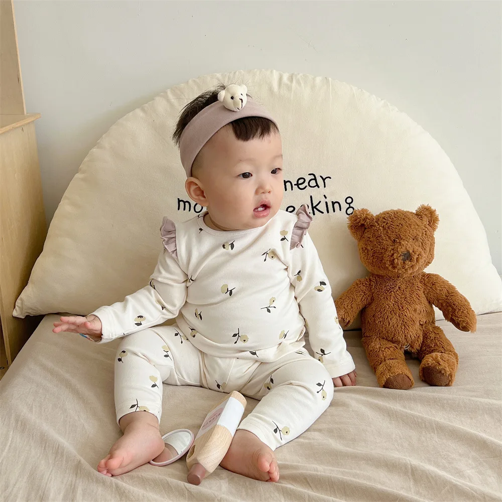 Top Trends: 2023 Autumn New Baby Home Clothes Set Infant Cute Fly Sleeve Tops + Pants 2pcs Suit Cotton Long Sleeve Baby Girl Outfits 0-24M Shoppable Styles