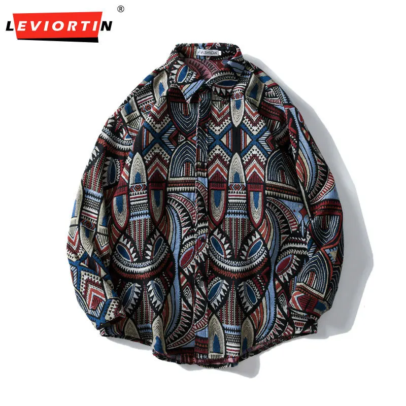 Top Trends: Vintage Thick Shirts Y2K Streetwear Hip Hop Retro Geometry Pattern Button Up Long Sleeve Shirt Coats Fashion Casual Loose Jacket Shoppable Styles