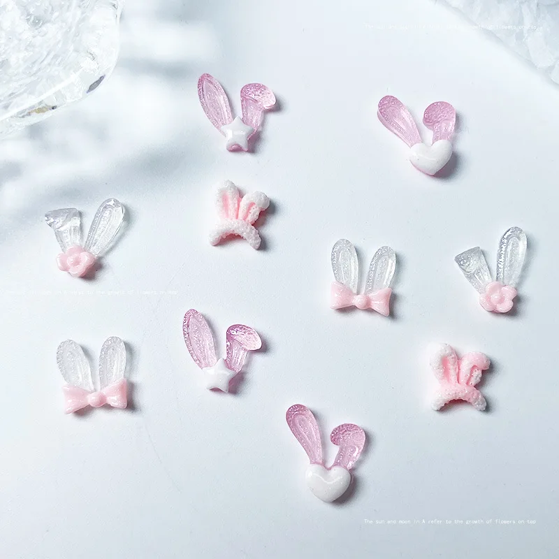 Top Trends: 50Pcs Glow In The Dark Kawaii Rabbit Ears Designs Nail Resin Gems Stones Pink Cute Unique Design Charms Jewelry For Nails Shoppable Styles