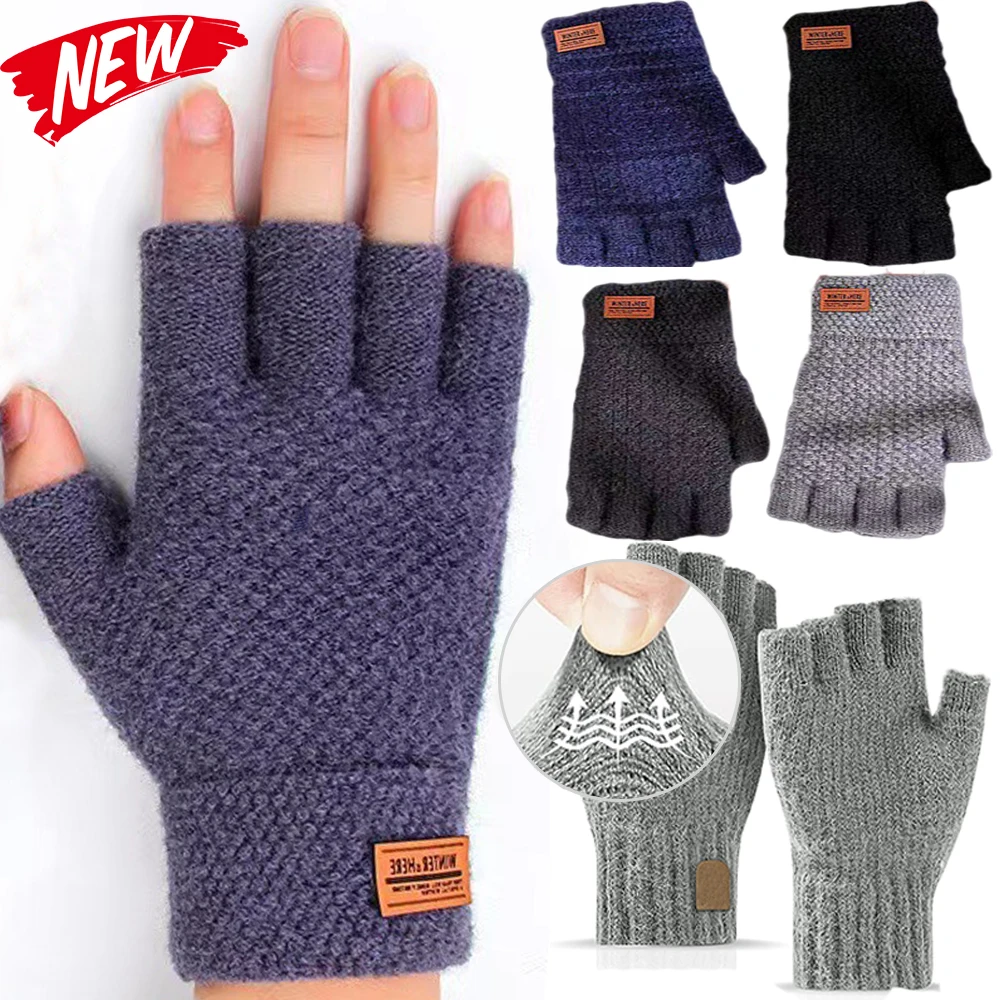 Top Trends: Men's Knitted Gloves Winter Thermal Warm Thick Alpaca Fiber Fingerless Fashion Riding Cozy Writing Office Driving Gloves Elastic Shoppable Styles