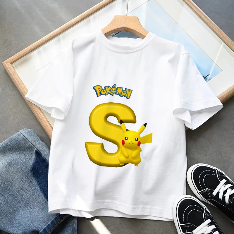 Top Trends: Pokemon Name Combination Children T-Shirt Pikachu Letter A B C Clothes Kawaii Anime Cartoons Kid Boy Girl Tee Shirts Casual Tops Shoppable Styles