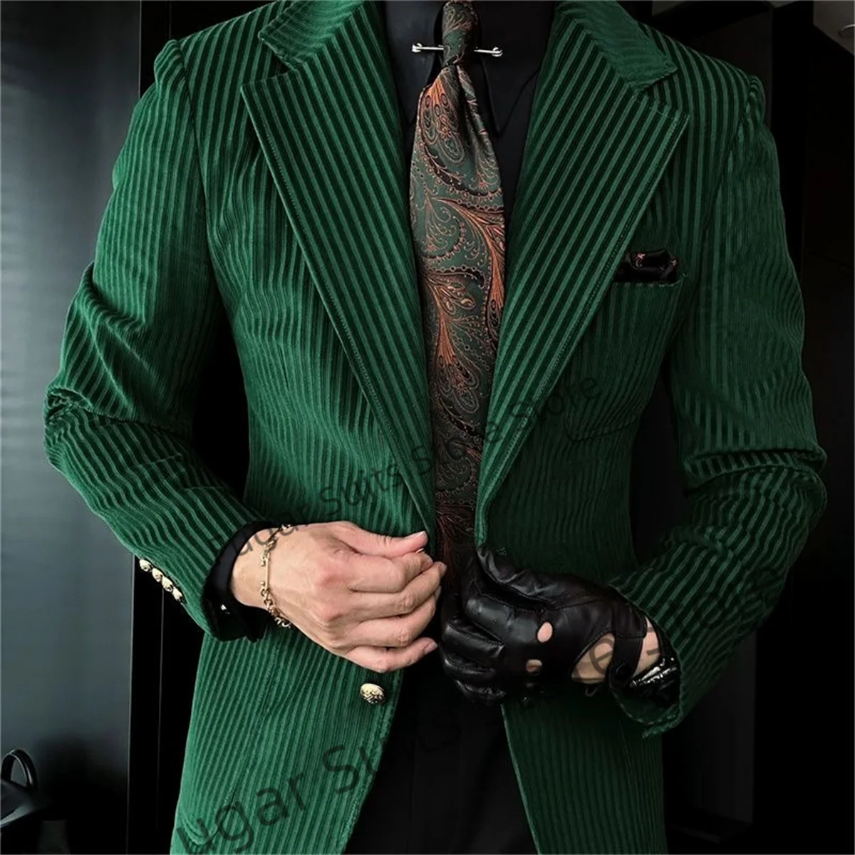 Top Trends: Fashion Green Corduroy Men's Clothing And Black Pants Slim Fit Notched Lapel Groom Tuxedos2Pcs Sets Trajes Elegante Para Hombres Shoppable Styles