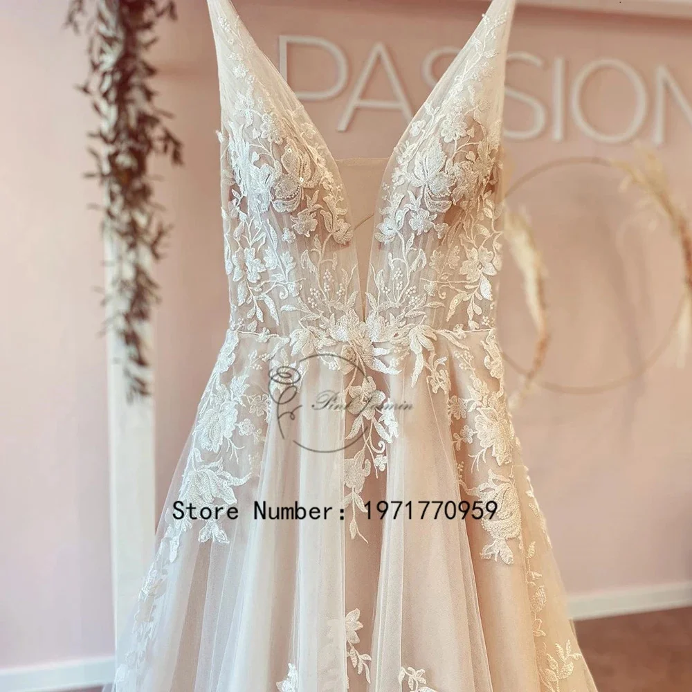 Top Trends: Ivory Deep V Neck Wedding Dresses For Women Applique Elegant Lace Zipper Back Bridal Gown Sweep Train Robe De Mariée 2024 New Shoppable Styles