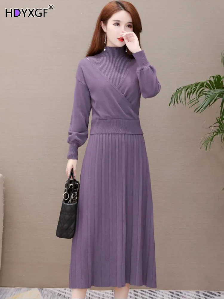 Top Trends: 2 Piece Sets Women Outfit Women Half Turtleneck Sleeveless Mid-length Knitted Dress Solid Color Pullover Sweater Elegant Outfits Shoppable Styles